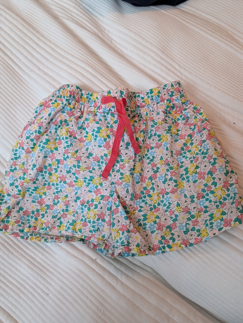 Mini Boden Floral Cotton Shorts with Pink Drawstring